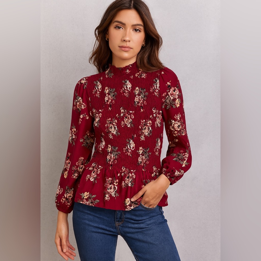 Chase Fame Floral Smocked Blouse XL Romantic Boho Cottagecore